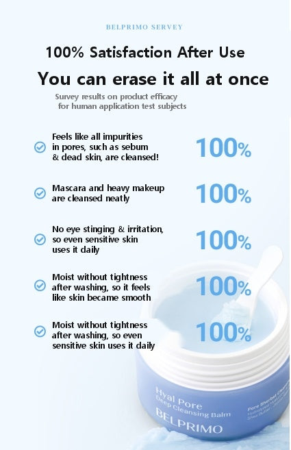 Belprimo Hyal Pore Deep Cleansing Balm 60ml - Instant Melt, No Eye Irritation