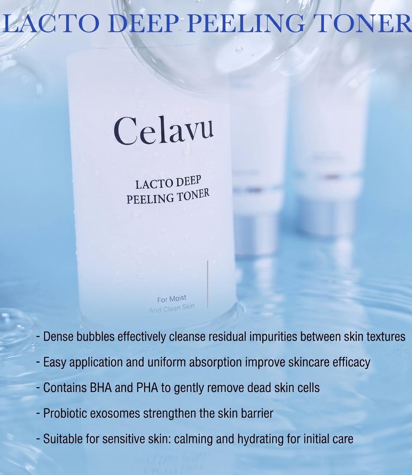 Celavu Lacto Peeling Bubble Toner - Gentle AHA BHA PHA Exfoliation & Deep Hydration
