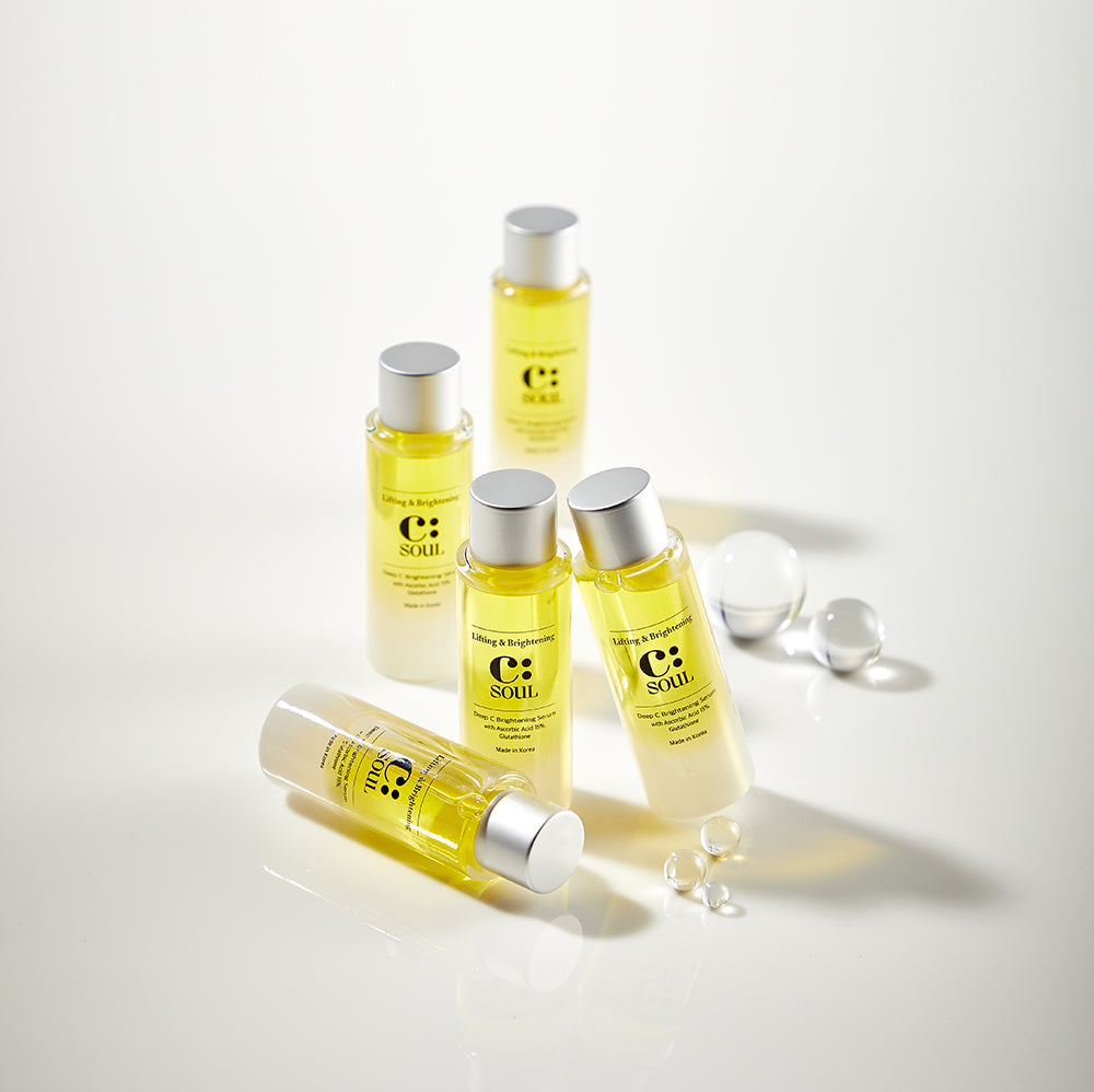 C:soul Deep C Brightening Serum bottles arranged on a light background